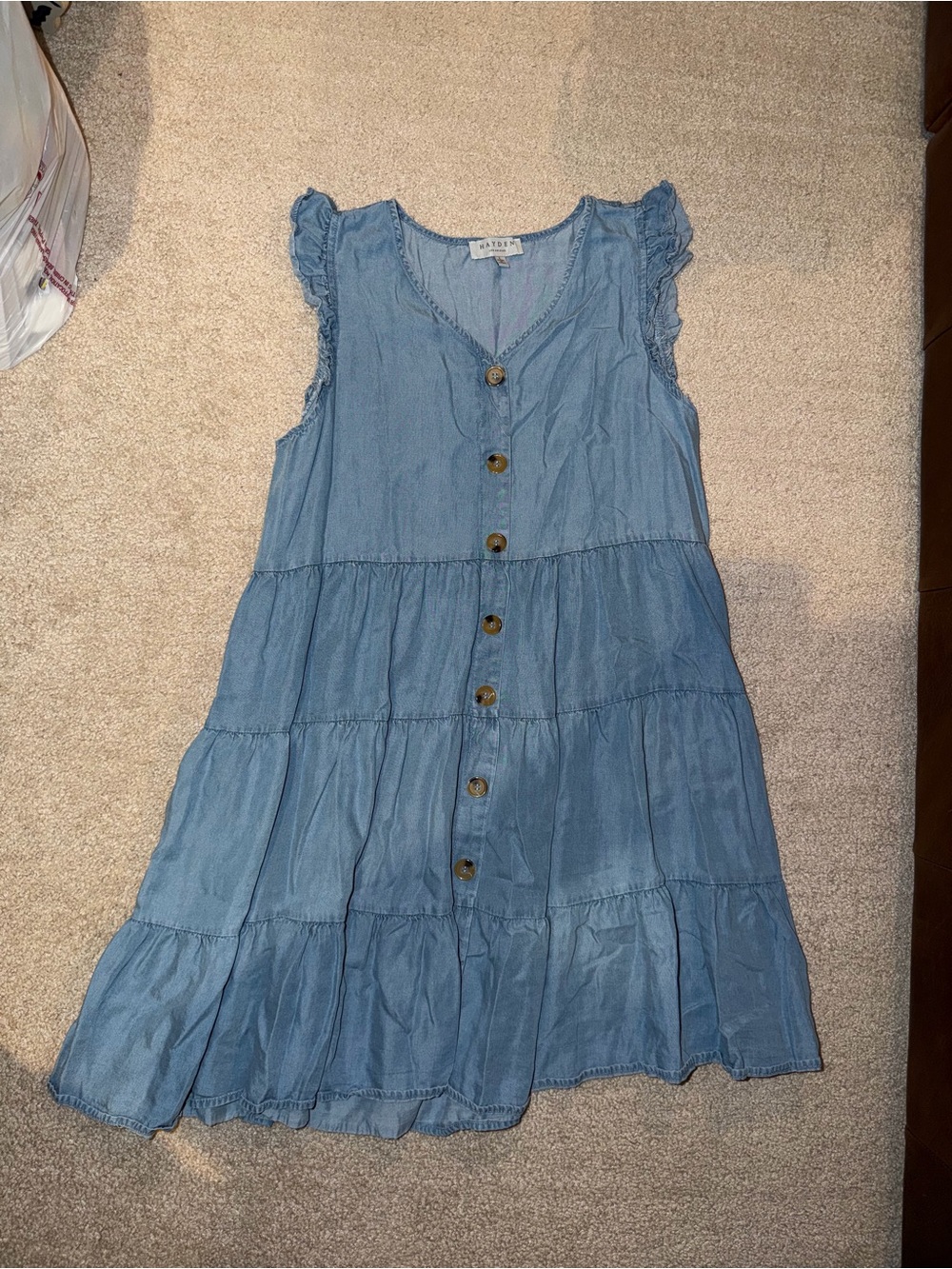 Hayden Light Blue Tiered Button Dress with Ruffle Sleeves